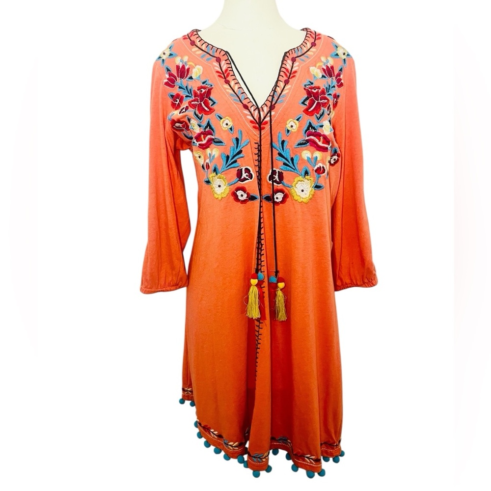 Double D Ranch Western Tassel Dress Orange Embroidered Size Small